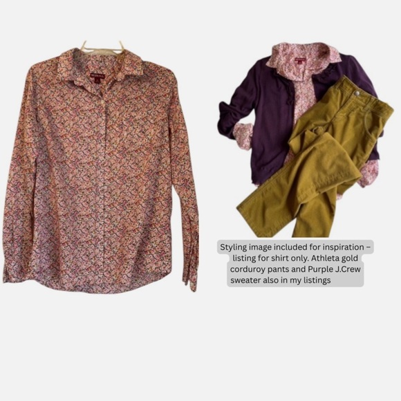 Women’s Ditsy Floral Button Down Cotton Shirt S Pink Cotton Spring CottageCore - Picture 1 of 4